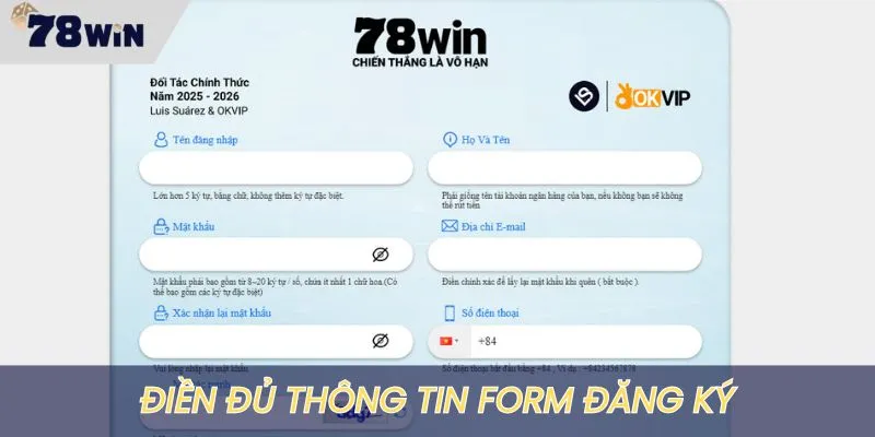 Điền đúng vào form hiển thị trên màn hình