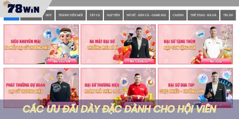 Ưu đãi và tặng thưởng hội viên tại 78WIN